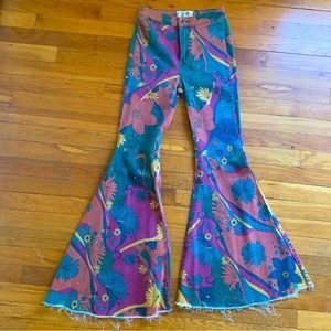 Free People Just Float On Flare printed denim, size 24